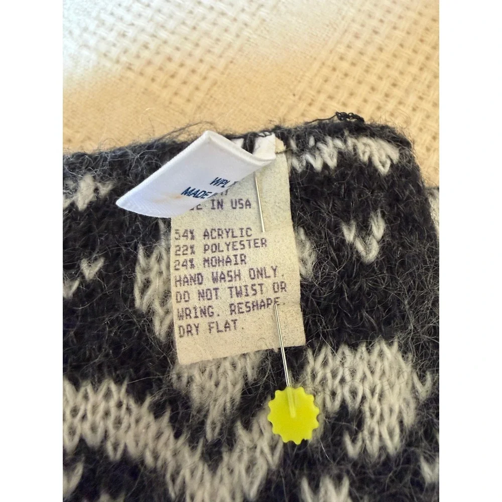Everitt Vintage Mohair Blend Fair Isle Scarf Black‎ White Made in USA WPL 7647